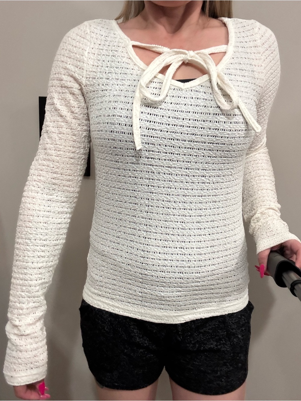Women's White Knit Tie-Neck Top